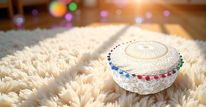 ICC Floor Pillows & Cushion covers Decorative Hippie Mandala Pouf Pillow covers Seating Meditation Cushion Cover Large Boho Ottoman Case Pillowcase Couch White Gold Matellic 16" Round - Bloomnest