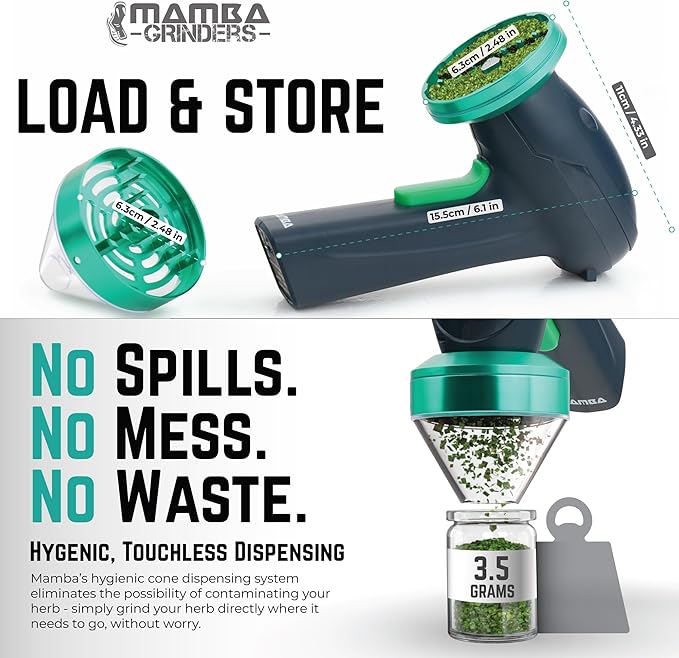Mamba Monster 3.5g Green USB Electric Herb Grinder. Large Capacity Portable Metal Herbal Machine & Spice Mill for the Kitchen - Bloomnest