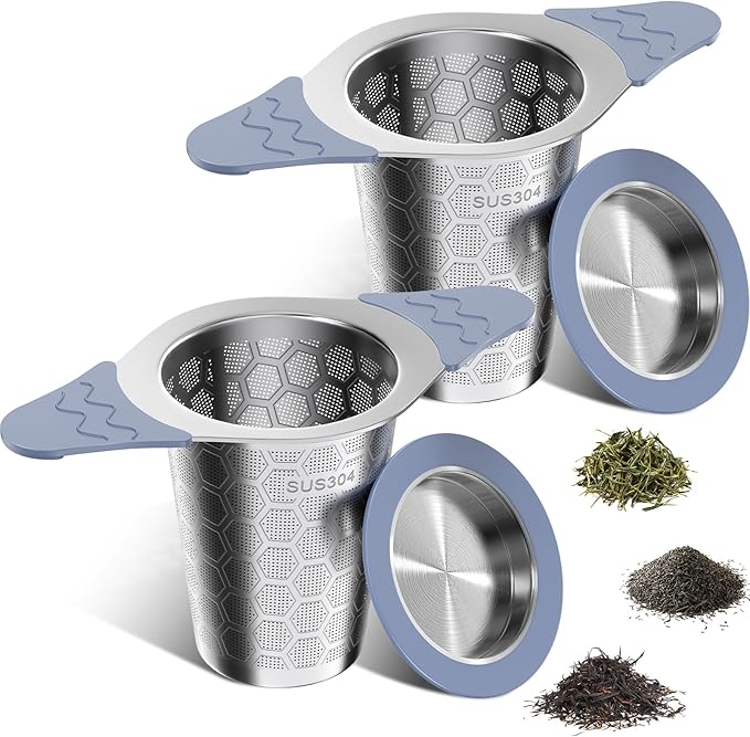 2PCS Tea Infuser for Loose Leaf Tea,Stainless Steel Tea Infuser with Heat Proof Silicone Handles,Extra Fine Mesh Tea Strainers Filter Fine Tea Leaves Effectively,Fits TeaPots/Mugs - Bloomnest