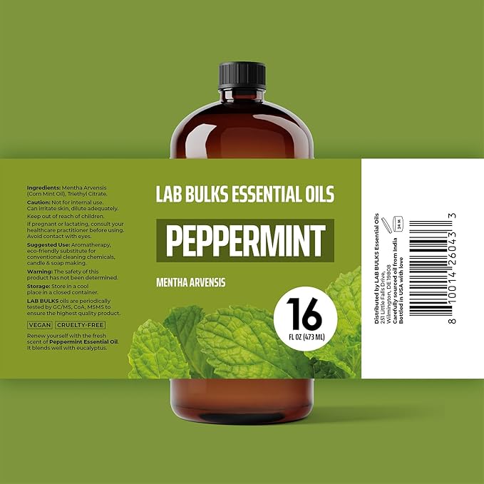 Lab Bulks Essential Oil Peppermint Essential Oil, 16 oz Bottle for Diffusers, House Cleaning, Candles, 1 Pack, Aromatherapy Oil - Bloomnest