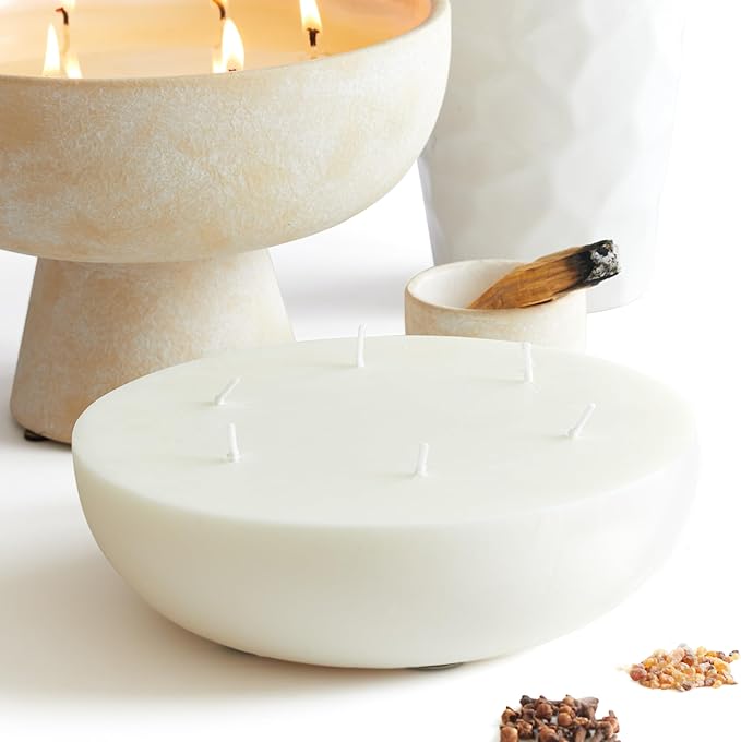 BLUEME Spiritual-Palo Santo & Vetiver, 5 Wick, Refillable Wellness Candle, Contains Essential Oil, Sustainable, Hand Finished, Hand Poured, Premium, Luxury Ceramic, Natural Cotton Wick, Soy-Wax Blend - Bloomnest