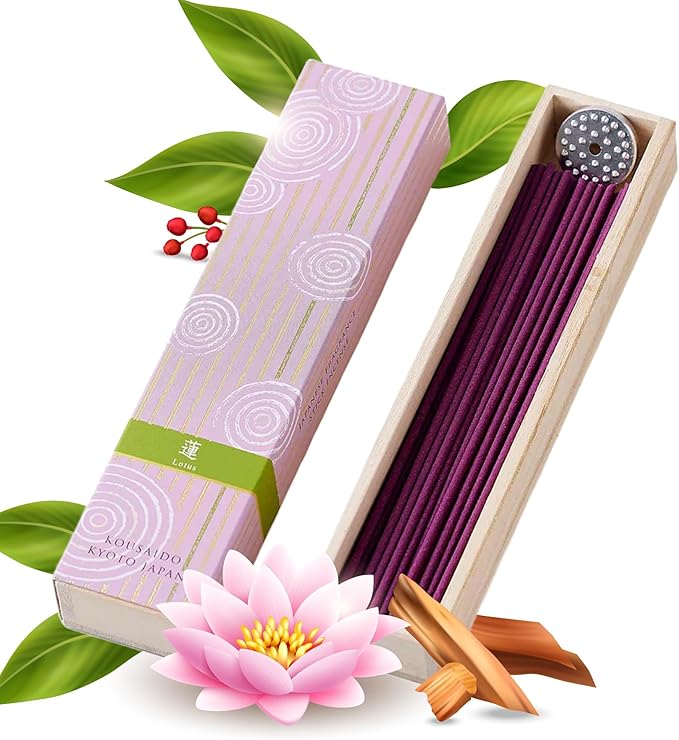 Hasegawa Hyakurakuko Premium Japanese Sandalwood Incense - Long Type, 40 Sticks with Aluminum Holder, 20-30 Min Burn Time, Made in Japan 線香 百楽香 (Lotus) %E3%81%AF%E3%81%9B%E3%81%8C%E3%82%8F%EF%BC%88Hasegawa%EF%BC%89