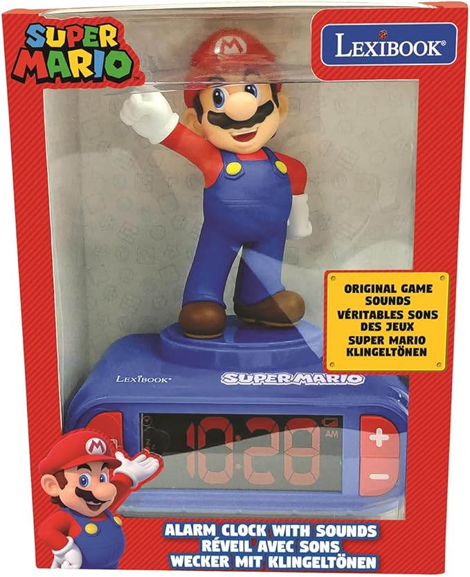 LEXiBOOK, Super Mario, Mario Nightlight Alarm Clock, Sounds and Melodies, LCD Backlit Screen, Luminous, Snooze, Red/Blue, RL800NI - Bloomnest