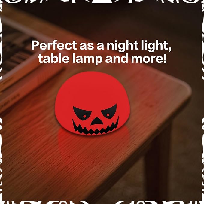 Funny Devil Pumpkin Night Light - Color Changing Half-Sphere Silicone Lamp, Battery Powered, Dimmable Glow for Halloween Christmas Decor, Novelty Gift (Yellow) - Bloomnest