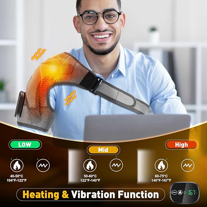 Shoulder Heating Pad, Shoulder Massager for Pain Relief Deep Tissue, Heated Shoulder Brace Wrap for Men Women, Rotator Cuff Heating Pad for Pain Relief - Bloomnest
