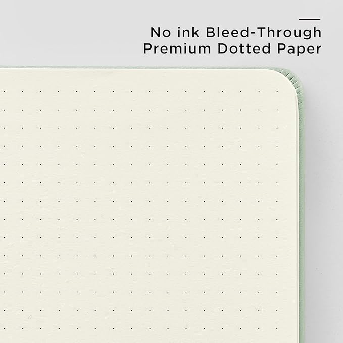 &And Per Se Dotted Journal Notebook, A5 Hardcover Leather Bullet Dotted Journal, 160 Pages 100 gsm Thick Paper, 3 Sheets of Stickers Included- 5.7'' x 8''（Light Green） - Bloomnest