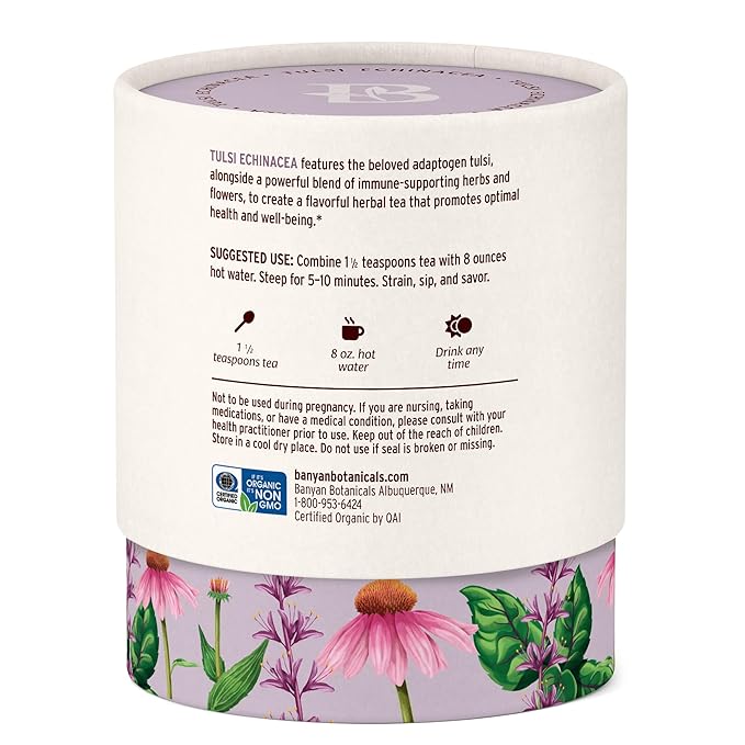 Banyan Botanicals Tulsi Echinacea Tea – Organic Immune Support with Turmeric & Rosehip – Caffeine Free Tea for Healthy Immune Function* – 2 oz. – Non-GMO Sustainably Sourced Herbal Loose Leaf - Bloomnest