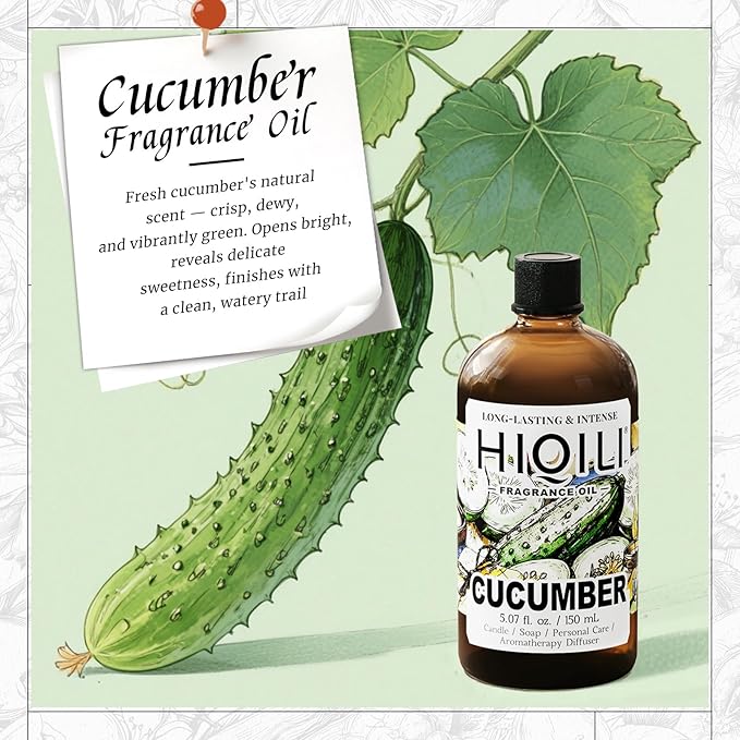 HIQILI Cucumber Fragrance Oil for Diffuser Use, Fresh Scents for DIY Soap, Body Spray, Candle Supplies for Candle Making - 5.07 Fl Oz - Bloomnest