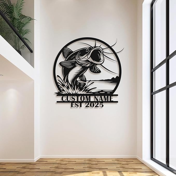 Personalized Catfish Metal Sign – Custom Name Fishing Wall Art – Iron Decoration for Cabins, Lake Houses, Man Caves, and Outdoor Spaces (Catfish-5) - Bloomnest