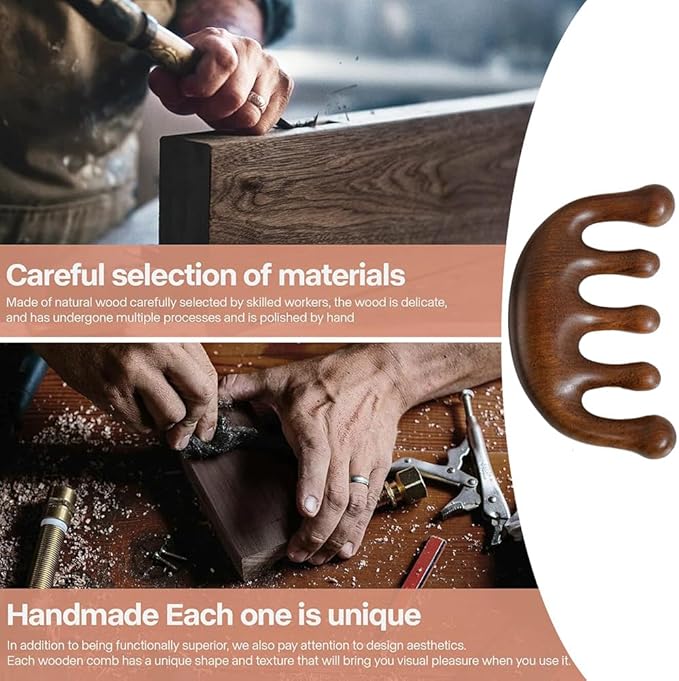 Handmade Scalp Massage Comb - 100% Natural Portable Wide Tooth Scraping Stimulator Wooden Massager - Manual Guasha Tool for Face Head Eye Nose Neck Back - Relaxing Wood Gift for Women Men - Bloomnest