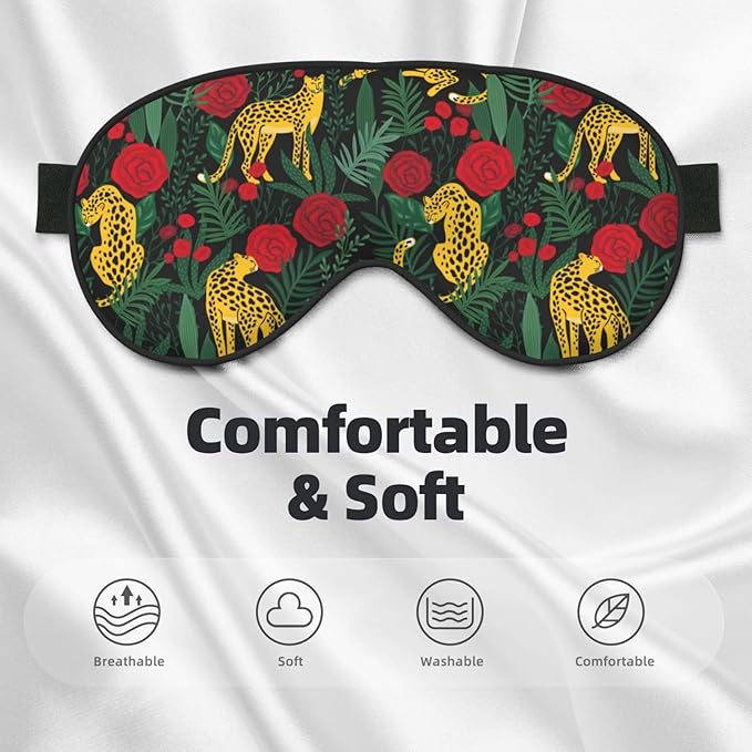 Leopard Tropical Palm Rose Sleep Mask - Soft Comfort Eye Shade - Blackout Eye Cover for Deep Rest Travel Nap Meditation - Bloomnest