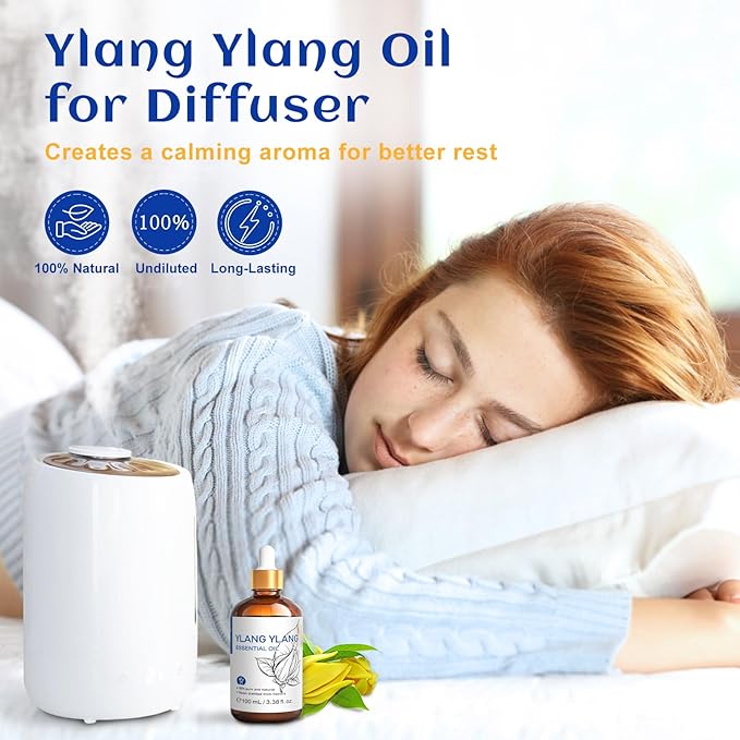 HIQILI Ylang-Ylang Essential Oil, Long-Lasting Scent for Diffuser, Perfumes, Aromatherapy, DIY - 3.38 Fl Oz - Bloomnest