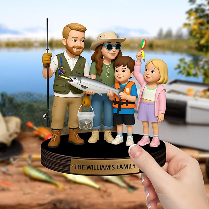 Custom Fishing Photo Cartoon Style Acrylic Plaque Sign Desk Decor, Memories Fishing Themed Picture Photo Frame, Fish Memories Picture Frame Decor Gifts for for Dad Papa Fathers's Day - Bloomnest