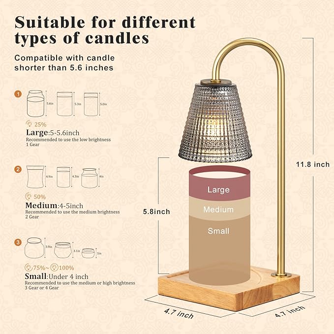 Hong-in Black and Gold Candle Warmer Lamp with Timer Dimmer,Birthday Gifts for Women Mom,House Warming Gifts New Home Room Decor,Vintage Wax Warmer for Scented Wax Jar Candles