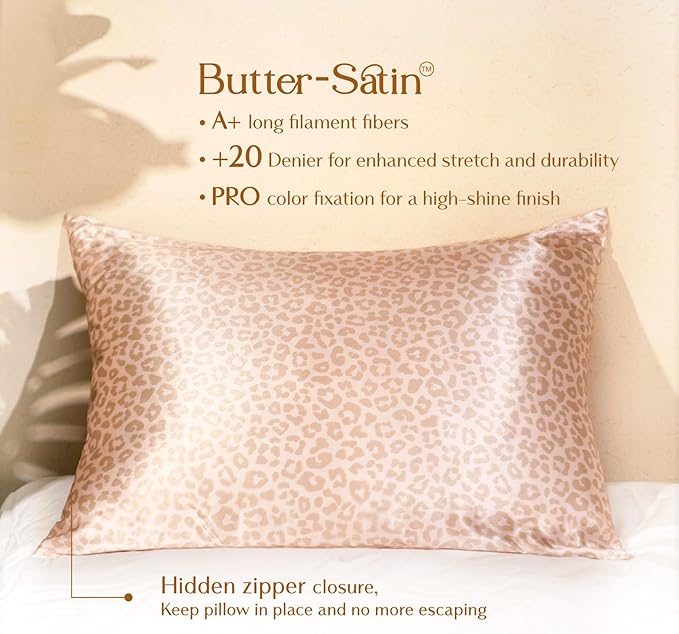 Yanibest 2 Pack Leopard Satin Pillowcase, Silk Pillow Cases for Hair and Skin with Zipper, Queen Pillow Cases Set of 2 for 20"x30", Exquisite Packaging for Women Men - Bloomnest