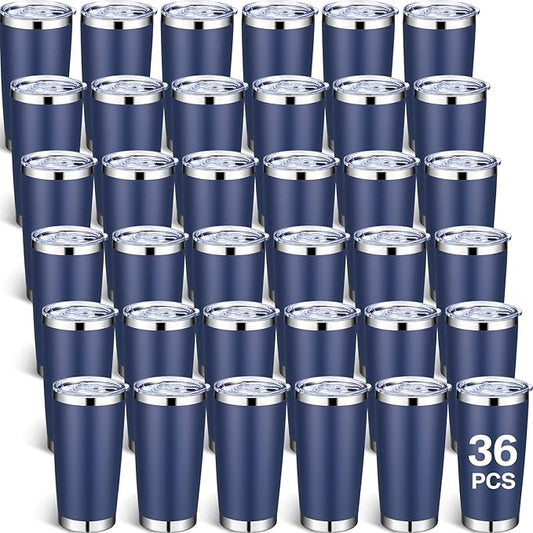 Sieral 36 Packs Stainless Steel Tumbler Bulk with Lid Vacuum Double Wall Insulated Travel Coffee Mug Powder Coated Tumbler Cup for Graduation Wedding Christmas Birthday Party(Navy, 20 oz) - Bloomnest