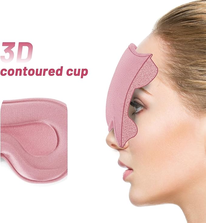 Sleep Eye Mask for Men Women, Lash Extensions 3D Sleeping Mask, Travel Blackout Night Blindfold Eye Shade Cover with Adjustable Strap (Pink-3D) - Bloomnest