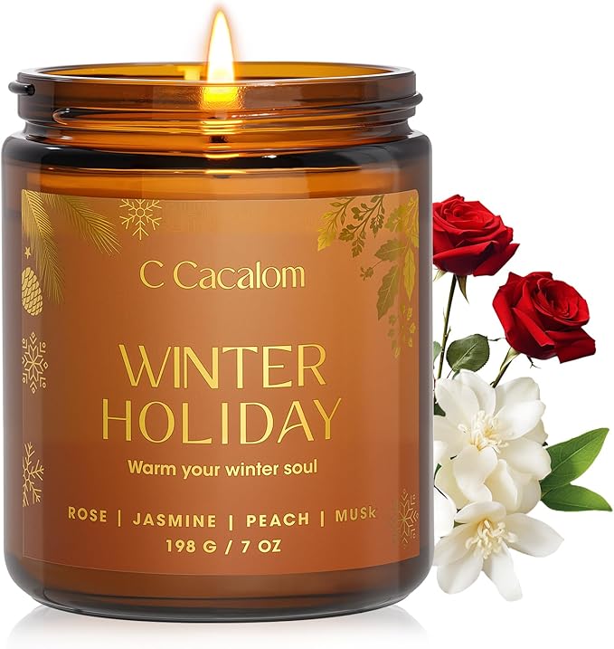 Christmas Soy Candles for Christmas Home Decor Non-Toxic Aromatherapy Scented Candles for Holiday Christmas Gifts, Cozy Cute Jar Candle, Winter Candle for Women Men, Winter Holiday Jasmine Rose Candle - Bloomnest