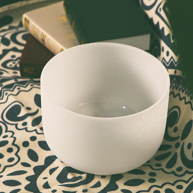 Hye-eun 12 Inch F Note White Frosted Crystal Singing Bowl 432hz Heart Chakra with Suede Stick for Yoga Sound Healing With Carry Case - Bloomnest