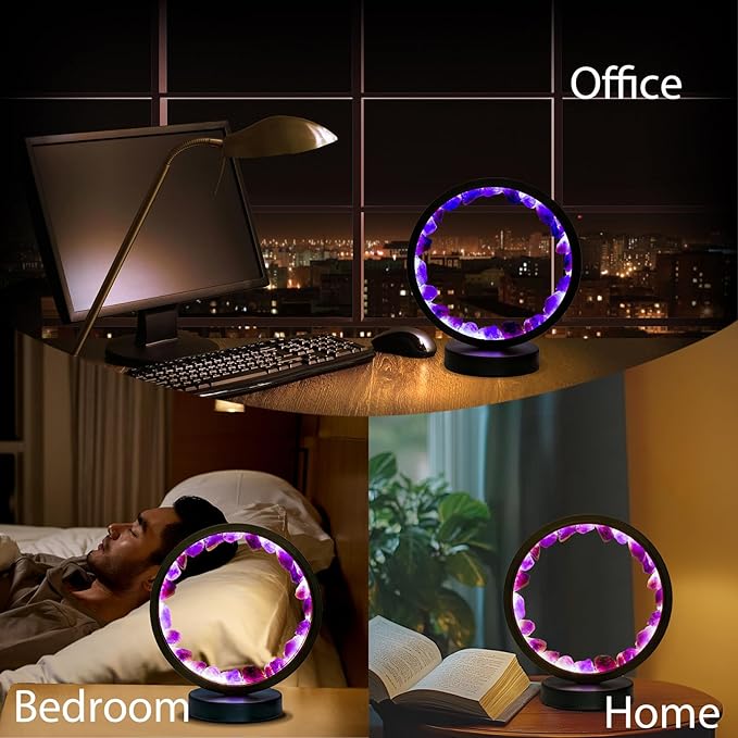 Runyangshi Amethyst Night Lamp 8.6" Natural Healing Crystal Bedside Lamp USB Port 3 Colours Dimming Mode Bedroom Lamp Suitable Night Light for Living Room Bedroom Office Home Decor Ideal Gift - Bloomnest