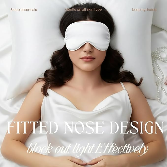 Silk Satin Sleeping Eye Mask, White Sleep Eye Night Blindfold for Women and Men, Soft Breathable Blackout Eyeshade Eye Cover for Travel, Wedding Bridesmaid Gift - Bloomnest