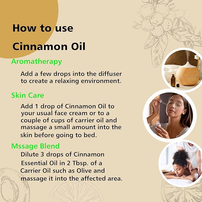 Cinnamon Essential Oil, 100% Pure Undiluted Cinnamon Oil for Diffuser, Massage - 30ml/1 oz - Bloomnest