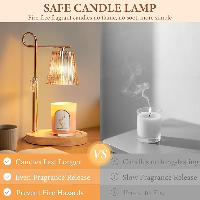 Candle Warmer Lamp with Timer Dimmer, Adjustable Height Wax Warmer Lamp for Jar Candle, Wax Melter House Warming Gifts New Home Décor, Birthday Gifts for Women Mom (Black) - Bloomnest
