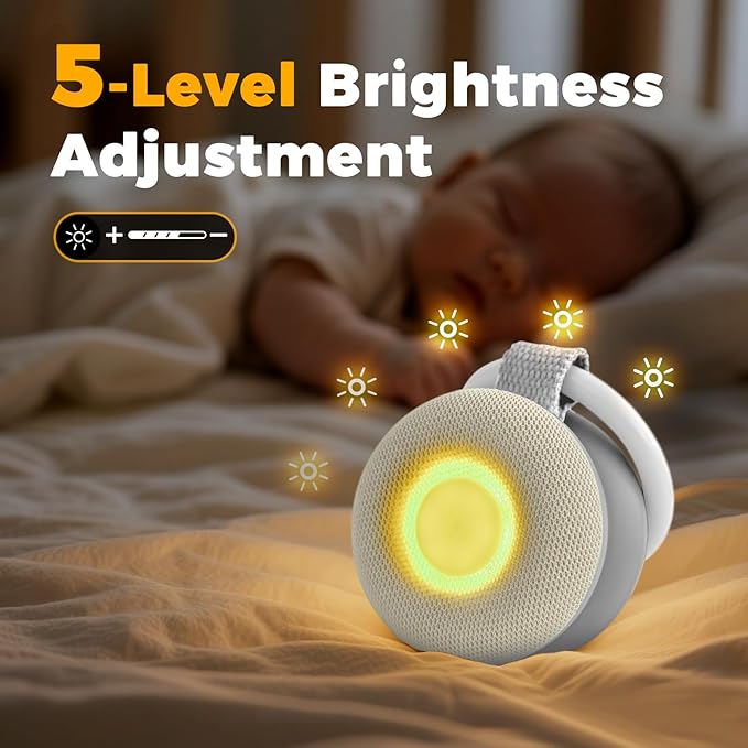 Portable Sound Machine - White Noise Sound Machine for Baby, Travel Donut Sound Machine for Sleep, 15 Soothing Sounds & 7 Colors Night Light, Breathing, Baby Shusher, Registry Gift, Beige
