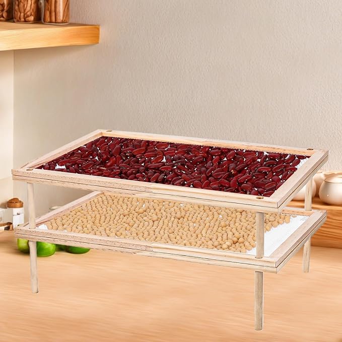 Set of 2 Stackable Wood Pasta Herb Drying Rack, Food Dryer Stand with Net for Drying Seeds, Herb, Bud - Bloomnest