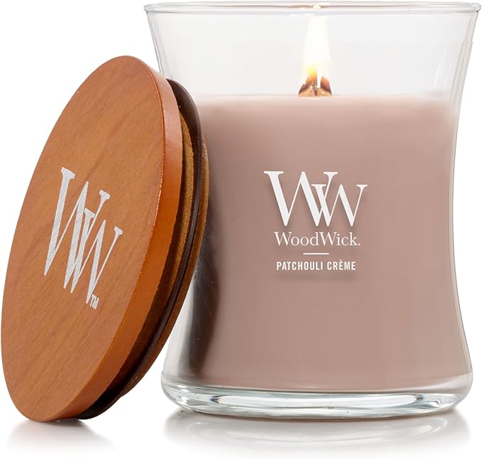 WoodWick Patchouli Crème Gifts for Women and Men, 9.7 oz Medium Hourglass Candle with Crackling Wick - Bloomnest