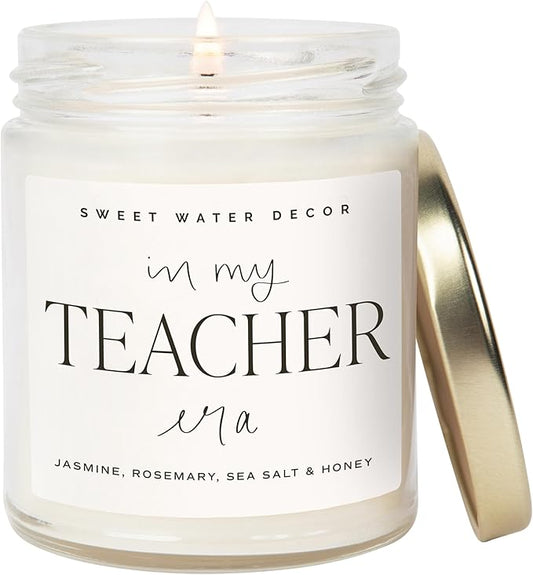 Sweet Water Decor in My Teacher Era Candle - Teacher Appreciation Gift - Jasmine, Rosemary, Sea Salt Scented Candle - 9 oz Soy Candle in Clear Jar with 40+ Hours Burn Time - Gifts for Teachers - Bloomnest