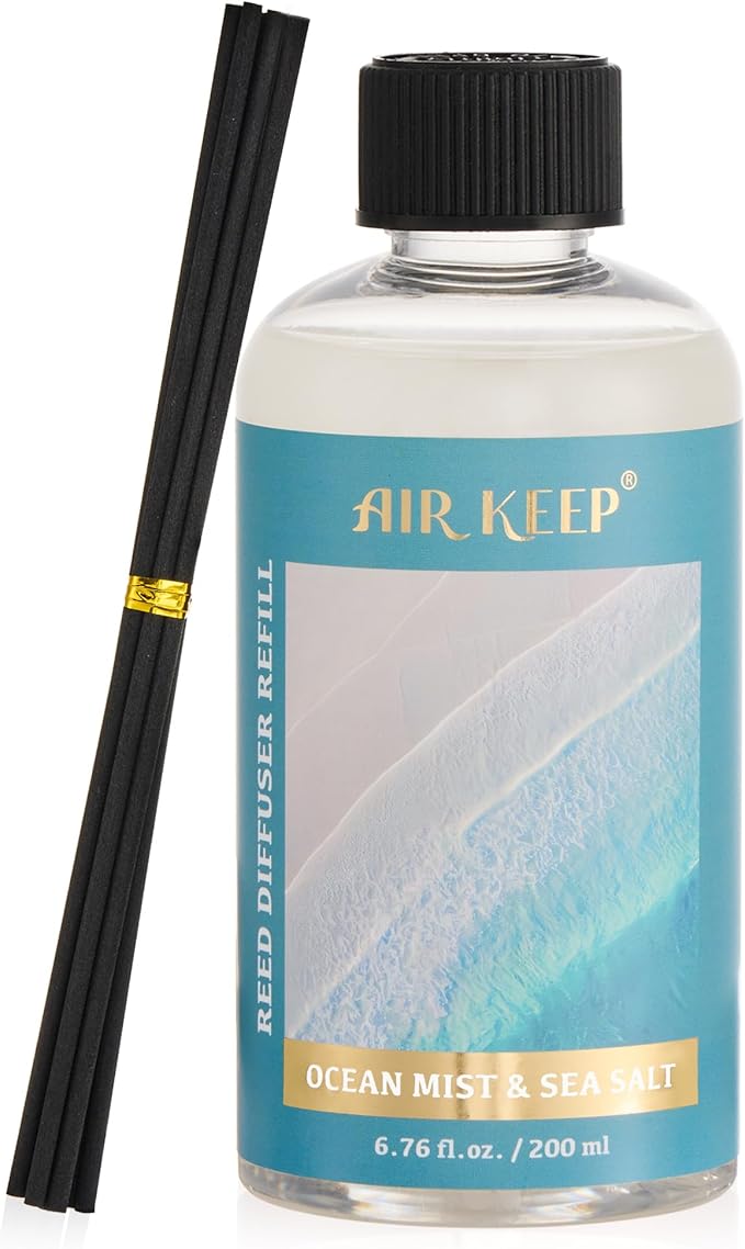 Airkeep Reed Diffuser Oil Refill with Diffuser Sticks, 6.76 Fl Oz(200ml) Ocean Mist&Sea Salt Scented Oils, Aroma Therapy, Home Fragrance & Air Freshener, Office Décor, Decoration - Bloomnest