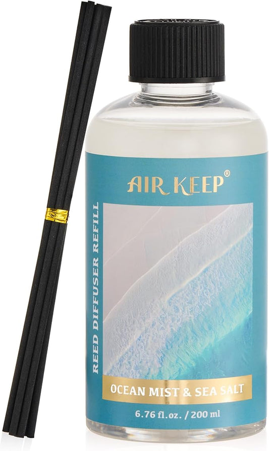 Airkeep Reed Diffuser Oil Refill with Diffuser Sticks, 6.76 Fl Oz(200ml) Ocean Mist&Sea Salt Scented Oils, Aroma Therapy, Home Fragrance & Air Freshener, Office Décor, Decoration - Bloomnest