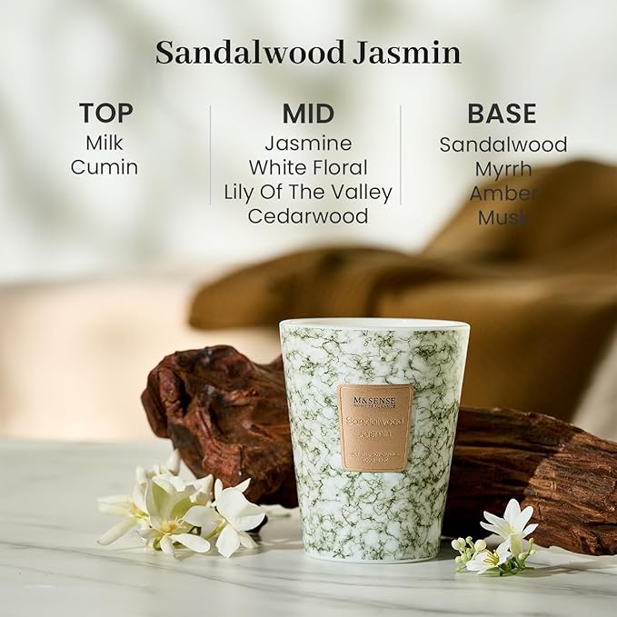 M&SENSE SandalWood Jasmine Scented Candles for Home, Lead-free Wick Highly Scented Jar Candles, 14.1 Oz 80 Hours Lasting Burning Candles Gifts for Women, Relaxing Aromatherapy Candle for Stress Relief - Bloomnest