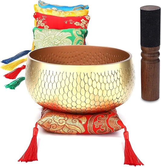 Tibetan Singing Bowl Set — Meditation Sound Bowl Handcrafted in Nepal, Long Lasting Sound for Deep Calming Relaxation, Meditation, and Sound Bowl Healing | Includes Mallet & Cushion(5") ViLoSa