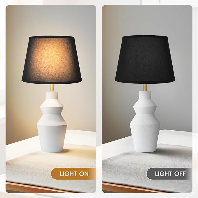 29.7" Modern Table Lamp, Single Farmhouse Rustic Bedside Lamp, White Cement lamp Base with Black Linen Shade, for Bedroom, Living Room Office Kids - Bloomnest