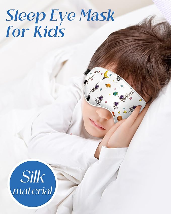 Kids Sleep Mask - Silk Eye Mask for Kids Cute Cartoon Cool Kawaii Soft Smooth Lightweight Boys Girls Teens Sleeping Mask with Adjustable Straps, Astronaut - Bloomnest