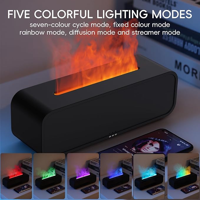 Essential Oil Diffuser, Flame Fire Oil Diffuser, 250ml Cool Mist Aromatherapy Humidifier, Scent Aroma Diffuser with 7 Colors Light, Remote Control, Timer & Auto-Off for Home Room (Black) - Bloomnest
