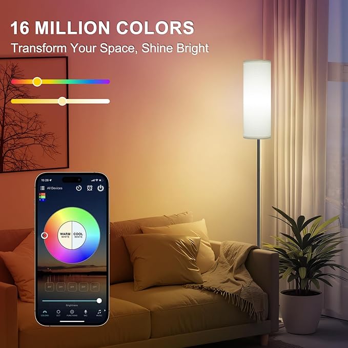 FRIDEKO HOME 2 Pack Floor Lamps for Living Room, Dimmable Colors Temperature & Brightness, Modern Floor Lamp with Remote, Tall Standing Lamps for Living Room Bedroom Office, White Shade 9W Smart Bulb - Bloomnest