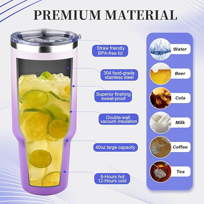 40 oz Tumbler with Lids and Straws Double Wall Vacuum Insulated Tumbler Cup,Stainless Steel Leak-proof Thermal Tumbler Powder Coated Travel Coffee Mug for Cold and Hot Drinks,Gardient Purple - Bloomnest