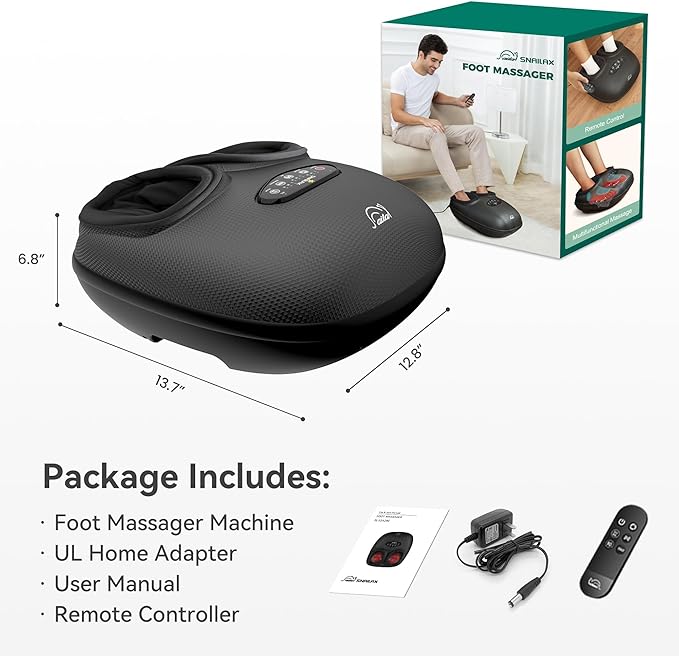 Snailax Shiatsu Foot Massager with Heat, Deep Kneading, Compression, Vibration, Electric Feet Massage Machine for Plantar Fasciitis,Neuropathy,Foot Warmer,Remote Control,Size 13,Gifts