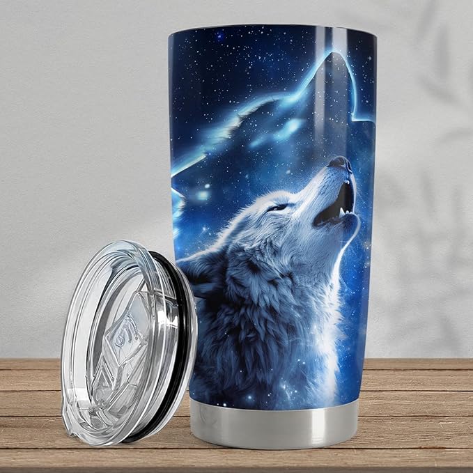SANDJEST Personalized Wolf Tumbler Moon Phases 20oz 30oz Tumblers with Lid Gift for Men Dad Son Christmas Birthday - Bloomnest