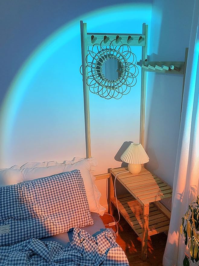 Balkwan Sunset Lamp Projection Rotation Rainbow Projection Lamp Led Romantic Visual Led Light Network Red Light with USB Modern Floor Stand Night Light Living Room Bedroom Décor (Sky Blue) - Bloomnest