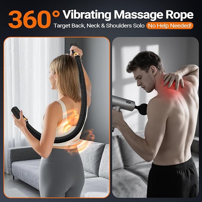 HYAKO S1 3D Flexible Pro Back Massage Rope - Handheld Vibration Therapy Massager & Hands-Free for Lower Back Pain Relief, 3000-7000 RPM Deep Tissue Muscle Massage Gun,Ideal for Athletes,Gym & Home Use - Bloomnest