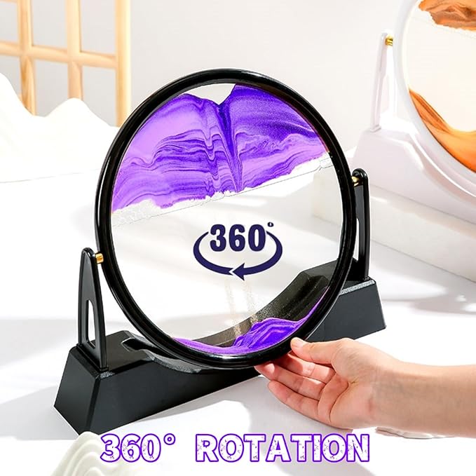 Moving Sand Art Picture Liquid Motion, 3D Quicksand Décor, Deep Sea Sandscapes with Display Flowing Sand Frame for Relaxing, Desktop Office Home Decoration (Purple) - Bloomnest