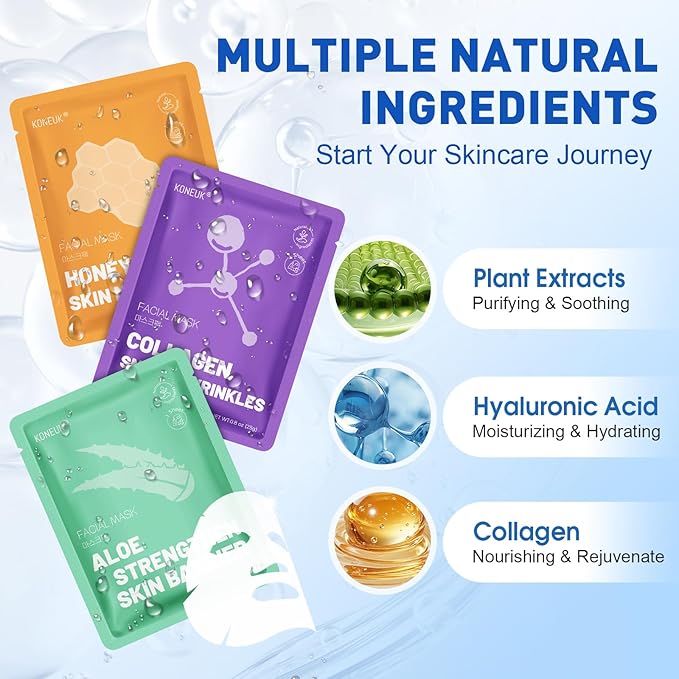 72 Pack Collagen Face Masks Skincare Set for Women, Hydrating & Moisturizing Face Mask for Skin Care, Bulk Sheet Face Masks for All Skin Types, Spa Party Gifts for Women - Bloomnest