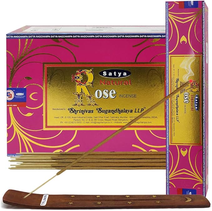Natural Rose Incense Sticks and Incense Stick Holder Bundle Insence Satya - Bloomnest