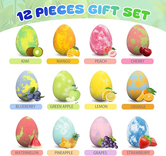 Bath Bombs for Kids with Surprise Toys Inside, 12 Pack Natural Dino Egg Bath Bombs with Dinosaur Suction Cup Toys, Bubble Bath Fizzers Ball Gift Set for Boys Girls Birthday, Summer Fun - Bloomnest