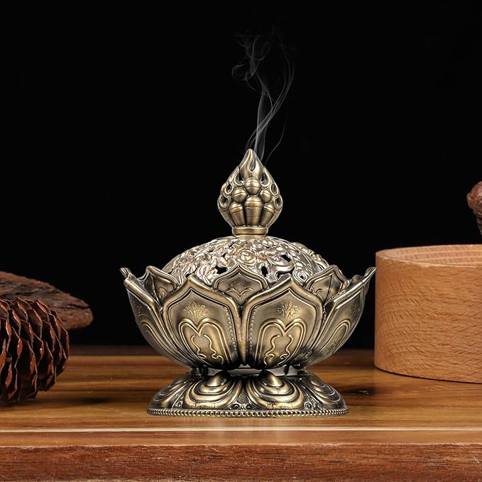 Classic Lotus Incense Burner Vintage Lotus Incense Burner Holder Mini Lotu Cone Incenses Holder Charcoal Lotuss Flower Shaped Incenses Holders Classic for Stick and Metal, 2.75 X 2.87inch - Bloomnest