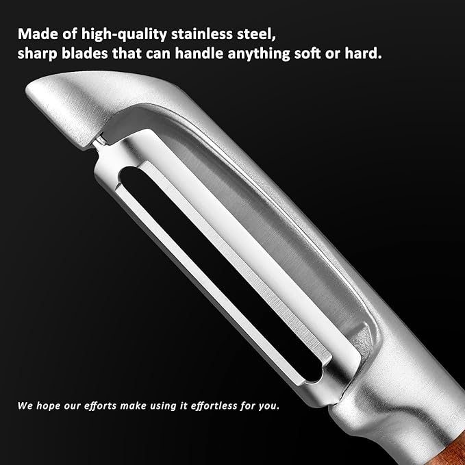 Premium I Type 304 Stainless Steel Multifunctional Kitchen Peeler Real Wood Handle Ultra Sharp Blade Vegetable Potato Apple(Aosuan) - Bloomnest